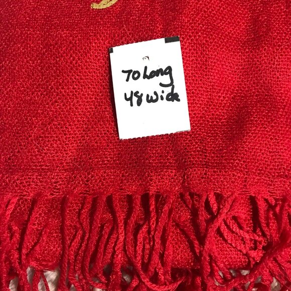Fifth Avenue Collection Red Fringe Scarf  70" Long x 48" Wide Elegant Wrap - Picture 5 of 7